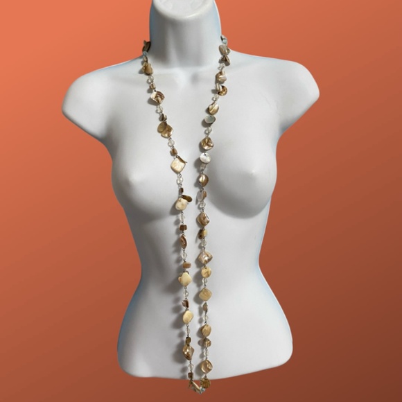 Natural Shells Glass Beads 48" 48" Beachy Bohemian Coastal Long Necklace - Picture 8 of 8